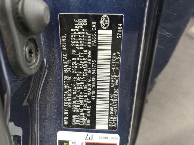 4T1BF1FK6FU948776 - 2015 TOYOTA CAMRY LE BLUE photo 12