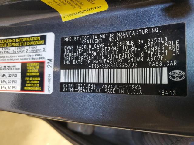 4T1BF3EK6BU225792 - 2011 TOYOTA CAMRY BASE 灰色 照片 12