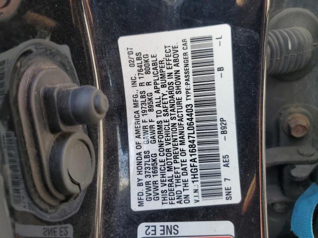 1HGFA16847L064403 - 2007 HONDA CIVIC EX BLACK photo 12