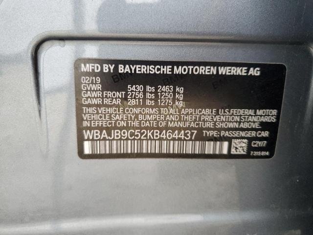 WBAJB9C52KB464437 - 2019 BMW M550XI GRAY photo 12