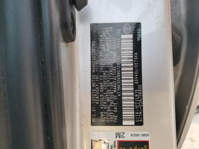 4T1BK3EK8BU128282 - 2011 TOYOTA CAMRY SE ვერცხლისფერი ფოტო 12