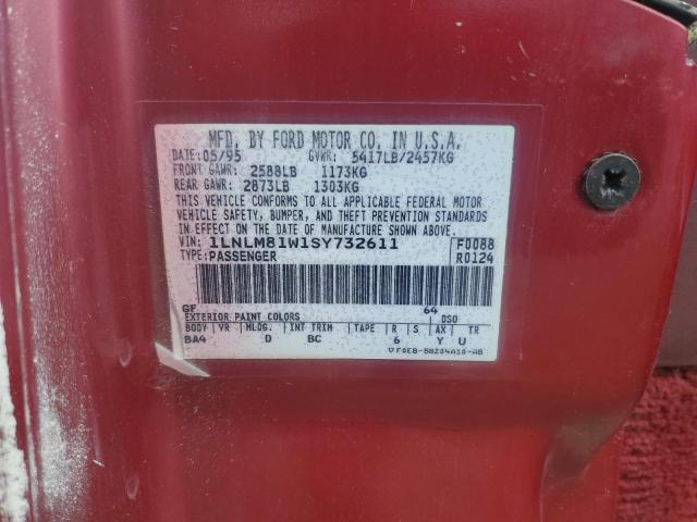 1LNLM81W1SY732611 - 1995 LINCOLN TOWN CAR EXECUTIVE Қызыл фото 12