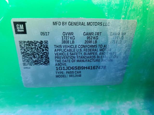 1G1JD6SB9H4167478 - 2017 CHEVROLET SONIC LT GREEN photo 12