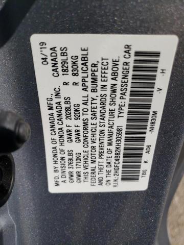 2HGFC4B82KH305981 - 2019 HONDA CIVIC SPORT Күміс фото 13