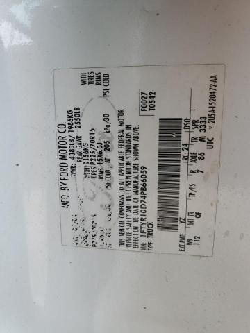 1FTYR10D74PB66059 - 2004 FORD RANGER WHITE photo 12