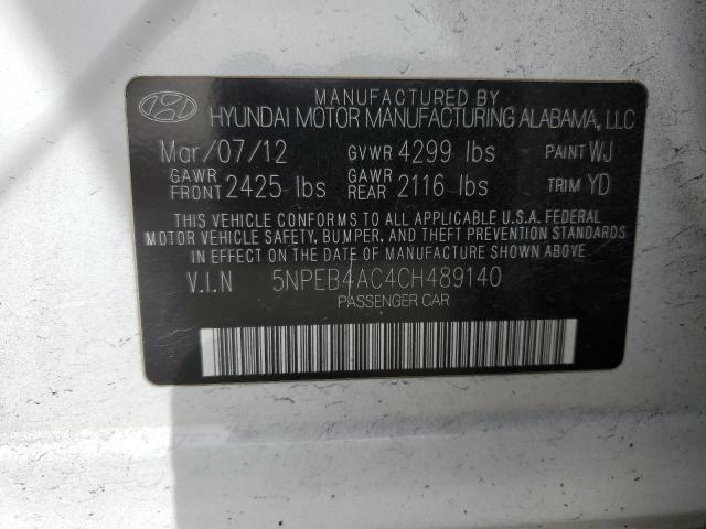 5NPEB4AC4CH489140 - 2012 HYUNDAI SONATA GLS WHITE photo 12