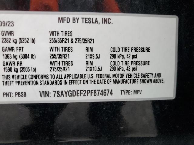 7SAYGDEF2PF874674 - 2023 TESLA MODEL Y Қара фото 12