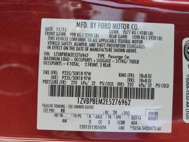 1ZVBP8EM2E5276962 - 2014 FORD MUSTANG RED photo 12