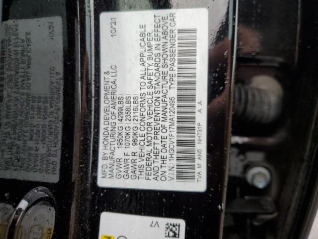 1HGCV1F17MA120495 - 2021 HONDA ACCORD LX BLACK photo 12