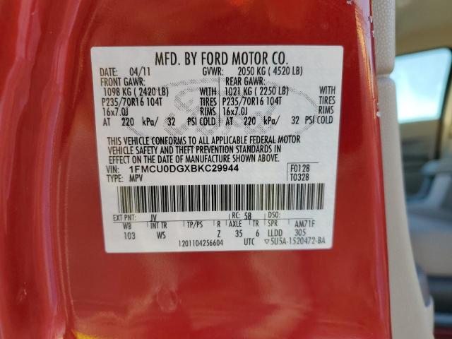 1FMCU0DGXBKC29944 - 2011 FORD ESCAPE XLT RED photo 12