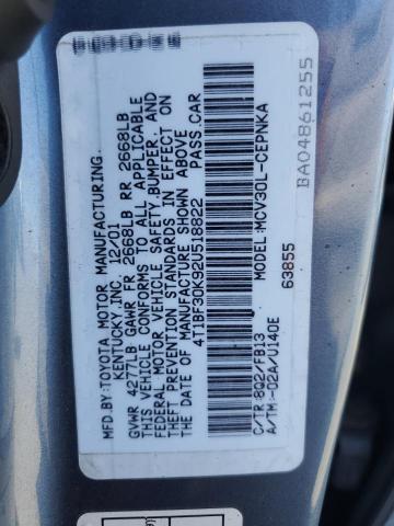 4T1BF30K92U518822 - 2002 TOYOTA CAMRY LE BLUE photo 12