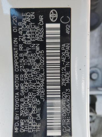 JTDEPRAE5LJ102215 - 2020 TOYOTA COROLLA LE თეთრი ფოტო 12