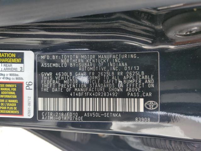 4T4BF1FK4DR283492 - 2013 TOYOTA CAMRY L BLACK photo 12