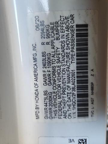 1HGCV2F38LA022601 - 2020 HONDA ACCORD SPORT 白色 照片 12