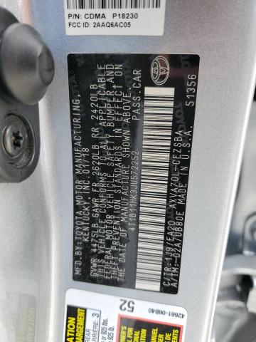 4T1B11HK3JU572252 - 2018 TOYOTA CAMRY L SILVER photo 12