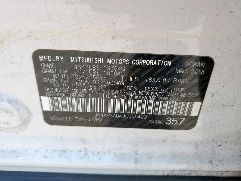 JA4AP3AU4JU009422 - 2018 MITSUBISHI OUTLANDER ES WHITE photo 13