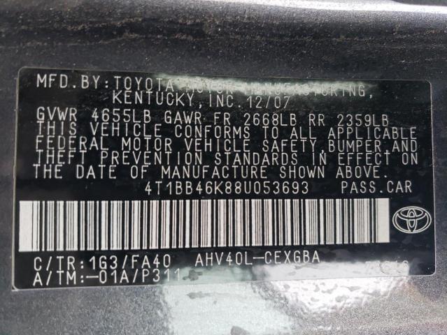 4T1BB46K88U053693 - 2008 TOYOTA CAMRY HYBRID GRAY photo 12