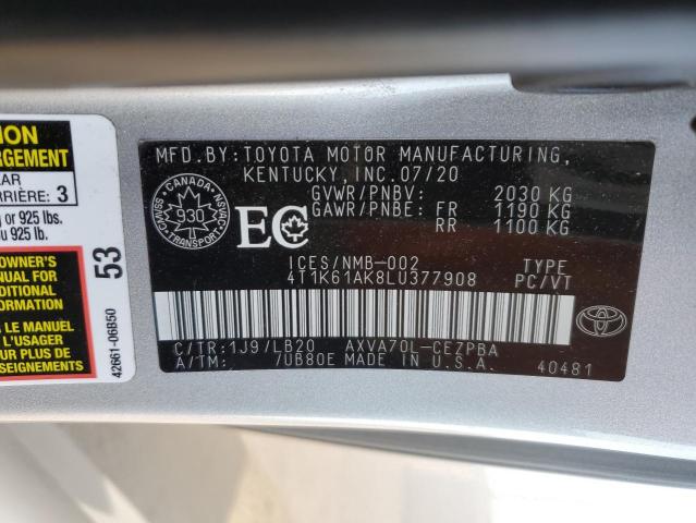 4T1K61AK8LU377908 - 2020 TOYOTA CAMRY XSE SILVER photo 12