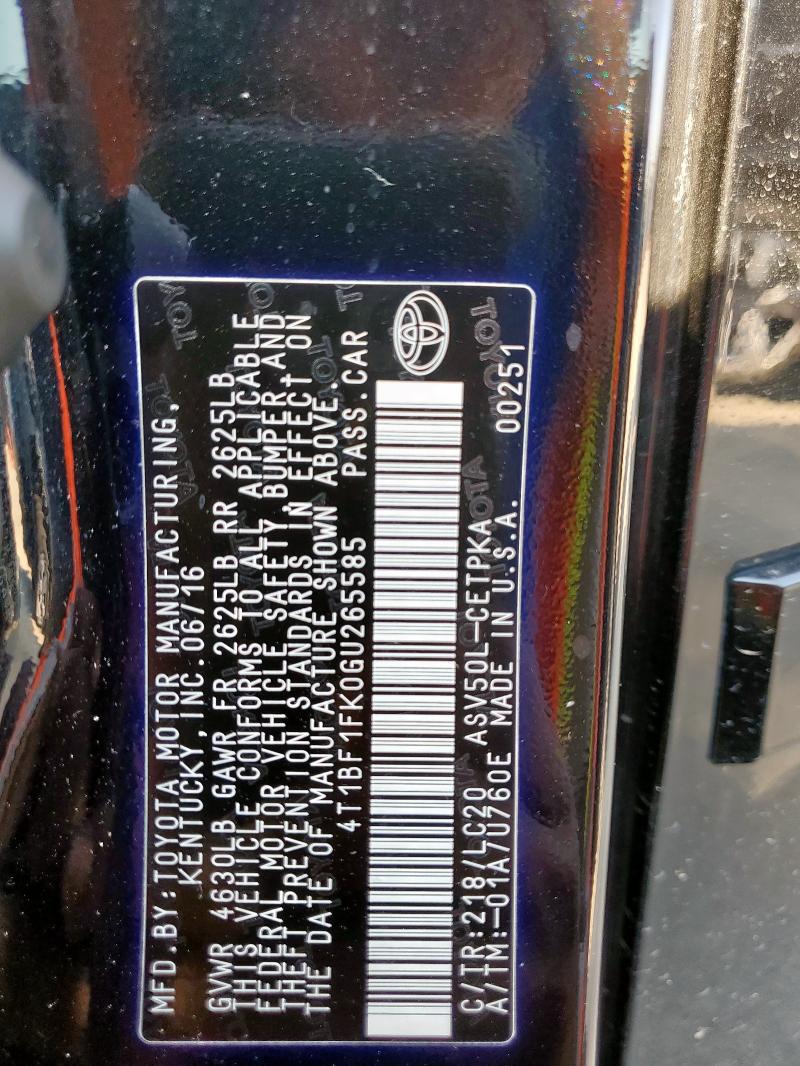 4T1BF1FK0GU265585 - 2016 TOYOTA CAMRY LE BLACK photo 12