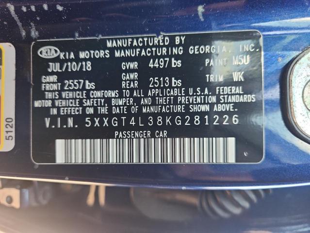 5XXGT4L38KG281226 - 2019 KIA OPTIMA LX BLUE photo 12
