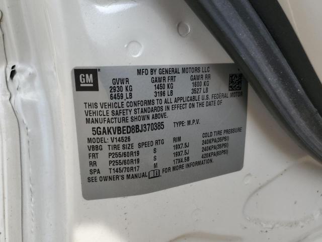 5GAKVBED8BJ370385 - 2011 BUICK ENCLAVE CXL WHITE photo 13