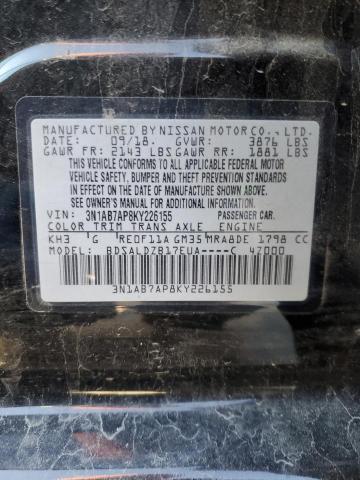 3N1AB7AP8KY226155 - 2019 NISSAN SENTRA S BLACK photo 12