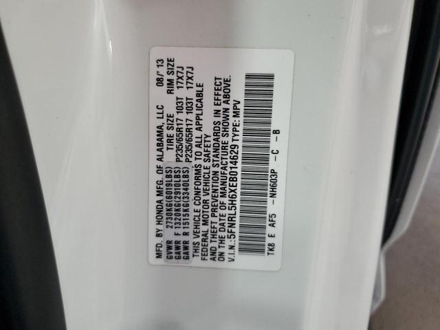 5FNRL5H6XEB014629 - 2014 HONDA ODYSSEY EXL Սպիտակ լուսանկար 13