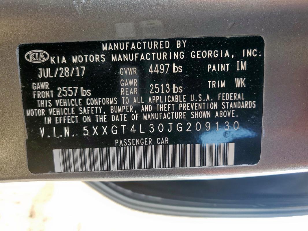 5XXGT4L30JG209130 - 2018 KIA OPTIMA LX GRAY photo 12