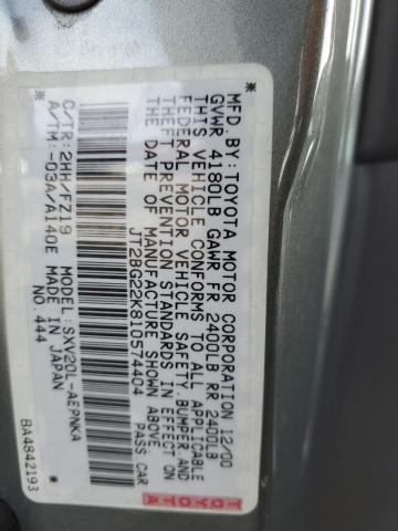 JT2BG22K810574404 - 2001 TOYOTA CAMRY CE SILVER photo 12