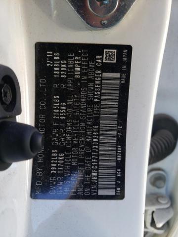 JHMFC1F77JX002816 - 2018 HONDA CIVIC EXL Սպիտակ լուսանկար 12