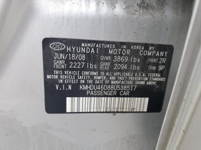 KMHDU46D88U538517 - 2008 HYUNDAI ELANTRA GLS SILVER photo 12