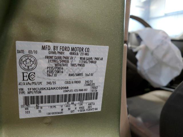 1FMCU5K32AKC02068 - 2010 FORD ESCAPE HYBRID GREEN photo 14