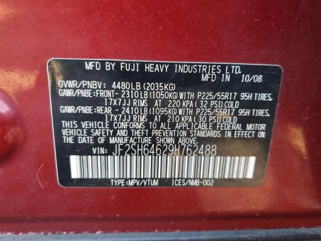 JF2SH64629H762488 - 2009 SUBARU FORESTER 2.5X LIMITED BURGUNDY photo 13