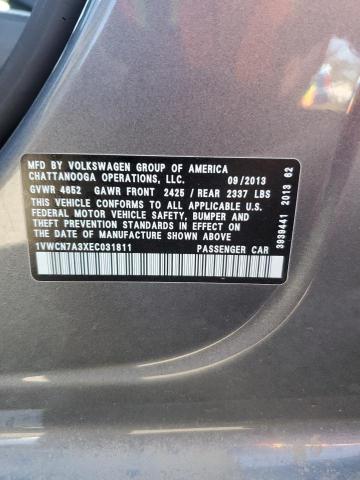 1VWCN7A3XEC031811 - 2014 VOLKSWAGEN PASSAT SEL ნაცრისფერი ფოტო 12