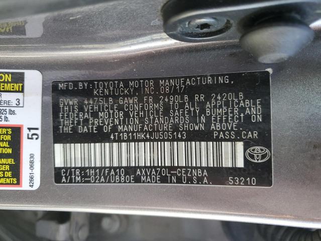 4T1B11HK4JU505143 - 2018 TOYOTA CAMRY L 石墨色 照片 12