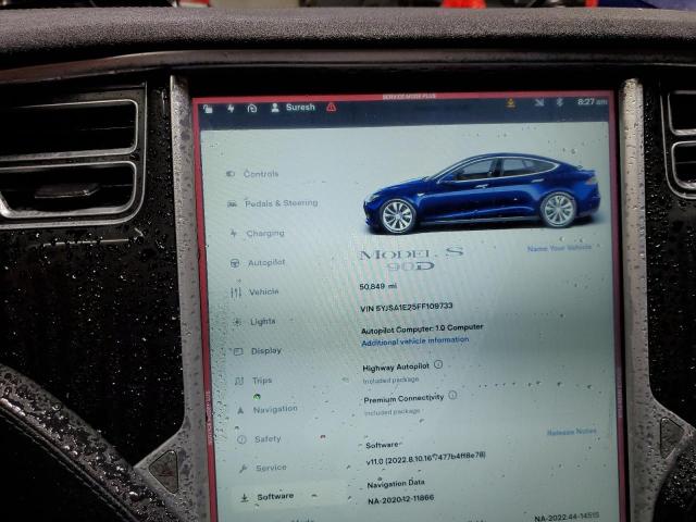 5YJSA1E25FF109733 - 2015 TESLA MODEL S ლურჯი ფოტო 9