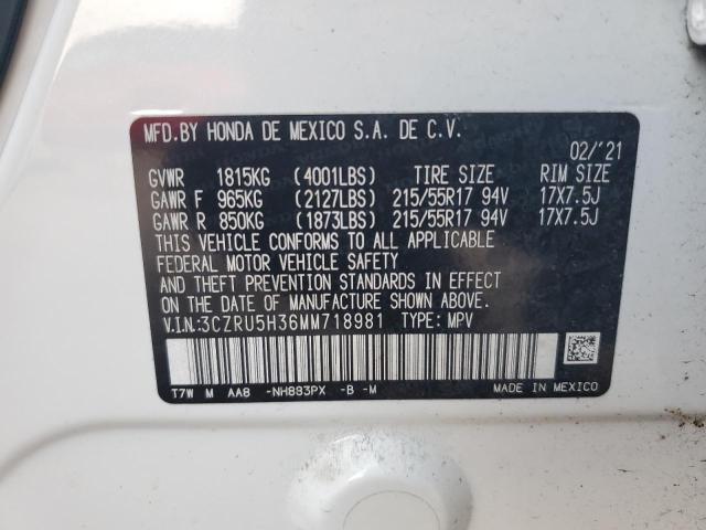 3CZRU5H36MM718981 - 2021 HONDA HR-V LX WHITE photo 14