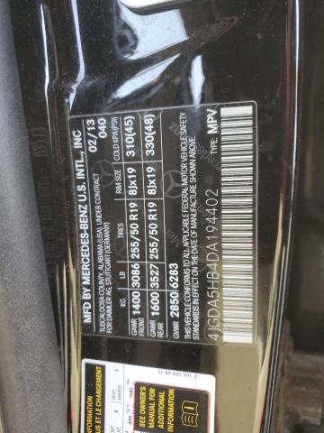 4JGDA5HB4DA194402 - 2013 MERCEDES-BENZ ML 350 4MATIC BLACK photo 13