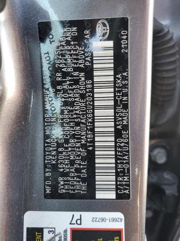 4T1BF1FK6GU203186 - 2016 TOYOTA CAMRY LE GRAY photo 12