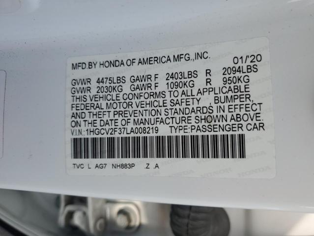 1HGCV2F37LA008219 - 2020 HONDA ACCORD SPORT 白色 照片 12