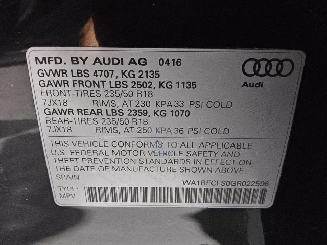 WA1BFCFS0GR022596 - 2016 AUDI Q3 PREMIUM PLUS Siyah fotoğraf 13