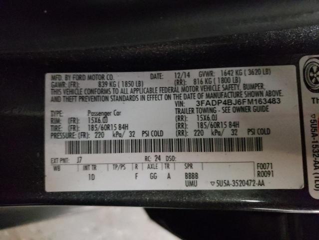 3FADP4BJ6FM163483 - 2015 FORD FIESTA SE GRAY photo 12