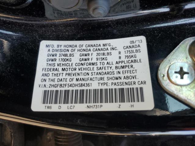 2HGFB2F54DH584361 - 2013 HONDA CIVIC LX შავი ფოტო 12