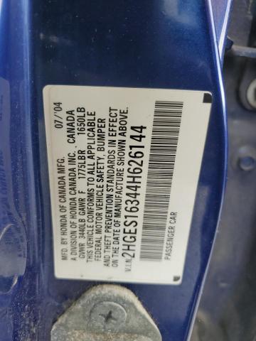 2HGES16344H626144 - 2004 HONDA CIVIC DX VP BLUE photo 12