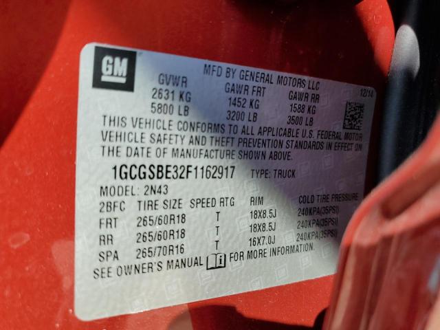 1GCGSBE32F1162917 - 2015 CHEVROLET COLORADO LT RED photo 12