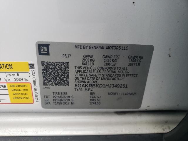 5GAKRBKD1HJ349251 - 2017 BUICK ENCLAVE WHITE photo 13