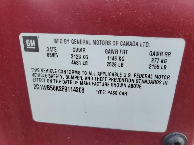 2G1WB58K269114208 - 2006 CHEVROLET IMPALA LS RED photo 12