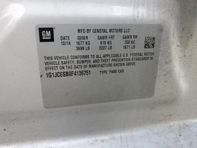 1G1JC6SB0F4136751 - 2015 CHEVROLET SONIC LT SILVER photo 12