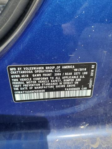 1VWAT7A34HC022006 - 2017 VOLKSWAGEN PASSAT S ლურჯი ფოტო 12