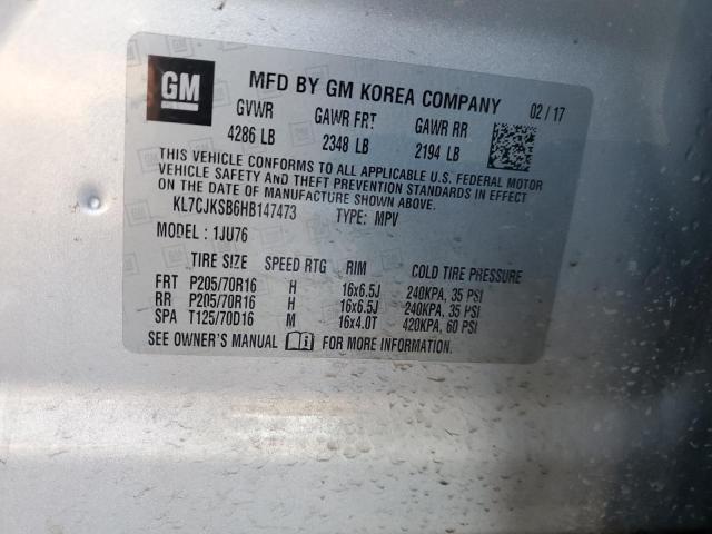 KL7CJKSB6HB147473 - 2017 CHEVROLET TRAX LS SILVER photo 13